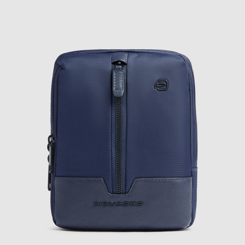 Borselli Piquadro Borsello Porta Mini Ipad Tasca Frontale Laterale Tessuto Inserti Pelle Blu
