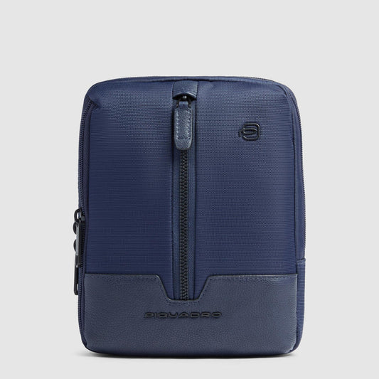 Borselli Piquadro Borsello Porta Mini Ipad Tasca Frontale Laterale Tessuto Inserti Pelle Blu