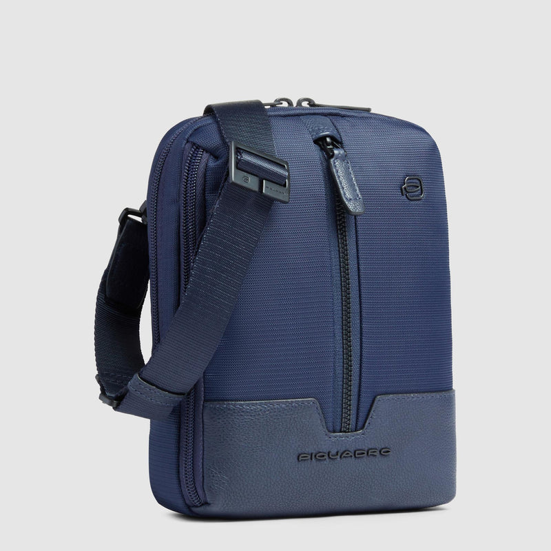 Borselli Piquadro Borsello Porta Mini Ipad Tasca Frontale Laterale Tessuto Inserti Pelle Blu