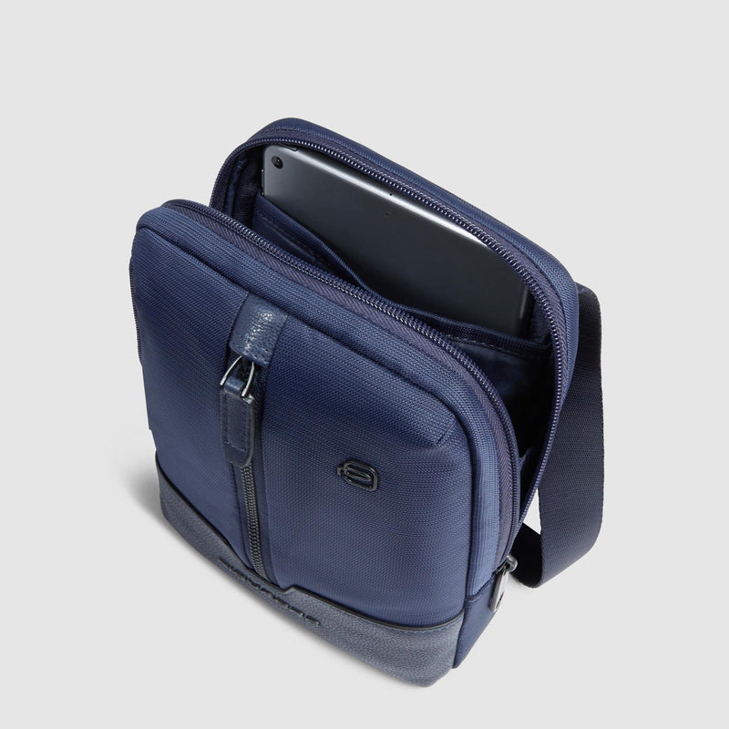 Borselli Piquadro Borsello Porta Mini Ipad Tasca Frontale Laterale Tessuto Inserti Pelle Blu