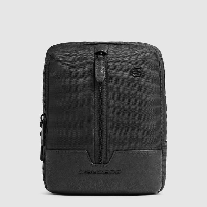Borsello Piquadro Porta Ipad Mini Tasca Frontale Tessuto Inserti Pelle Nera