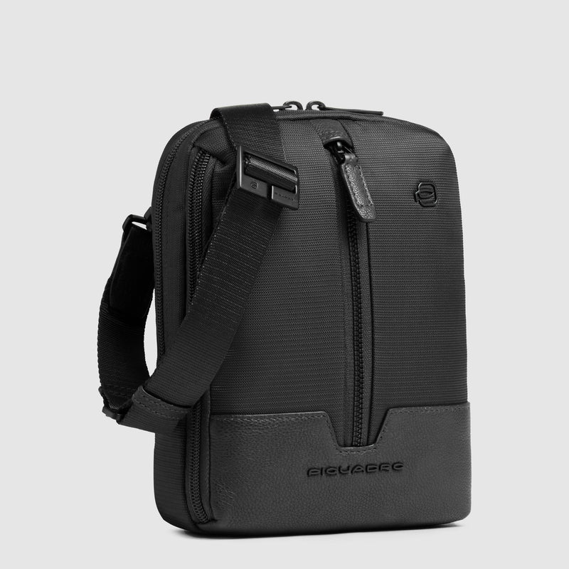 Borsello Piquadro Porta Ipad Mini Tasca Frontale Tessuto Inserti Pelle Nera