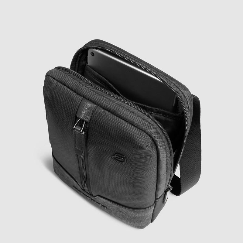 Borsello Piquadro Porta Ipad Mini Tasca Frontale Tessuto Inserti Pelle Nera