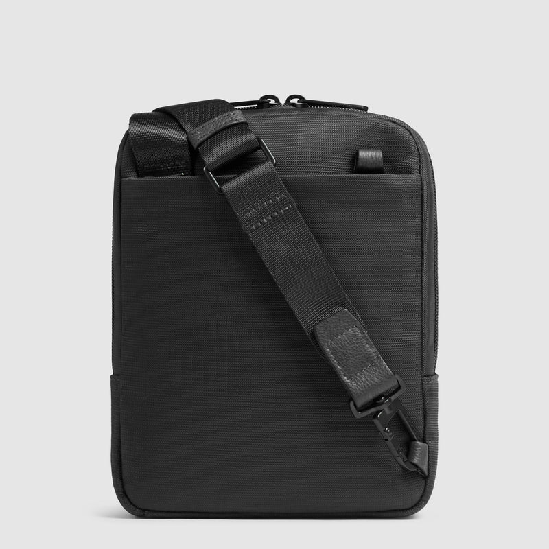 Borsello Piquadro Porta Ipad Mini Tasca Frontale Tessuto Inserti Pelle Nera