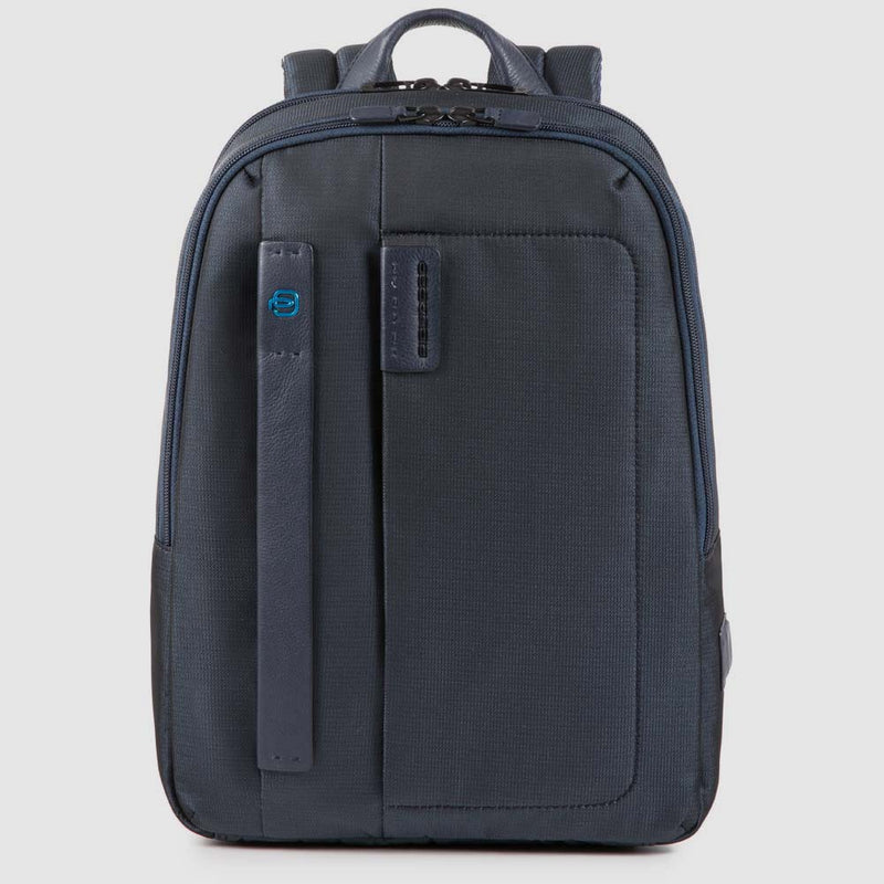 Zaini Piquadro Zaino Porta Pc Ipad In Tessuto Blu Con Inserto Pelle