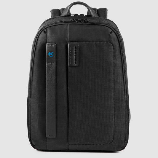 Zaini Piquadro Zaino Porta Pc Ipad In Tessuto Nero Con Inserto Pelle Nera