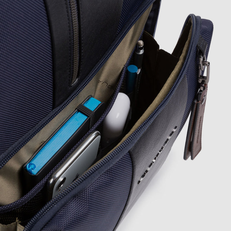 Zaini Piquadro Zaino Grande Porta Pc Ipad In Nylon Inserti Pelle Blu