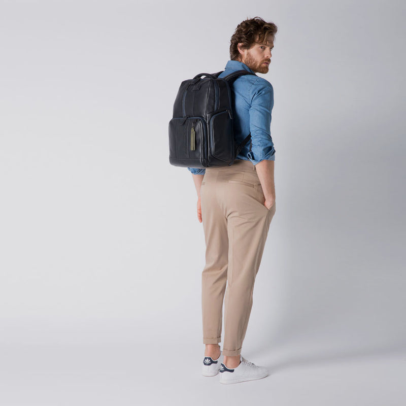 Zaini Piquadro Zaino Grande Porta Pc Ipad In Pelle Blu