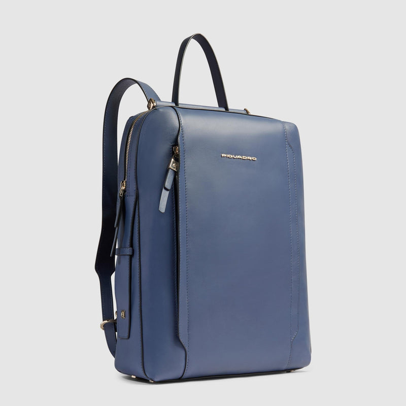 Zaino Piquadro Donna Porta Pc Ipad Tasca Frontale Pelle Blu Navy