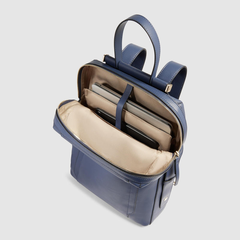 Zaino Piquadro Donna Porta Pc Ipad Tasca Frontale Pelle Blu Navy