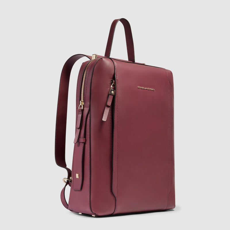 Zaino Piquadro Donna Porta Pc Ipad Tasca Frontale Pelle Borgogna