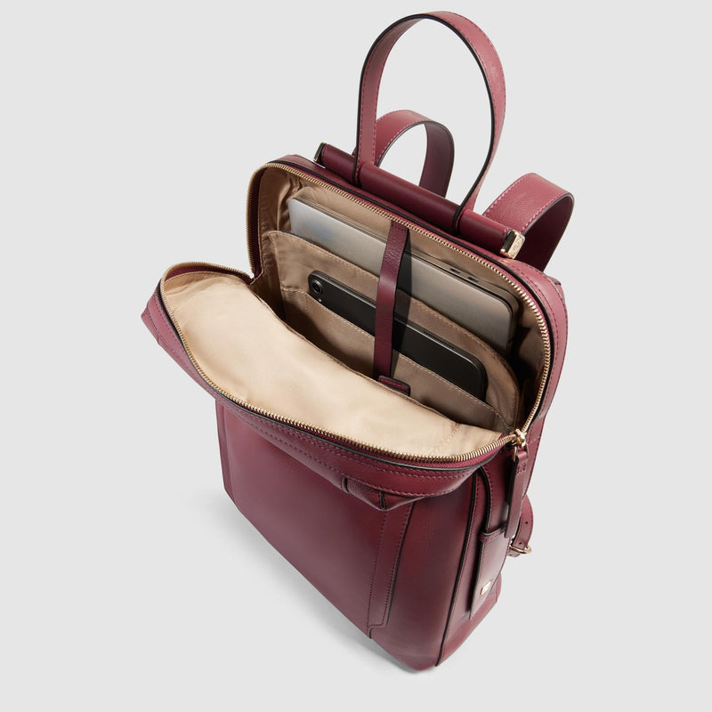 Zaino Piquadro Donna Porta Pc Ipad Tasca Frontale Pelle Borgogna