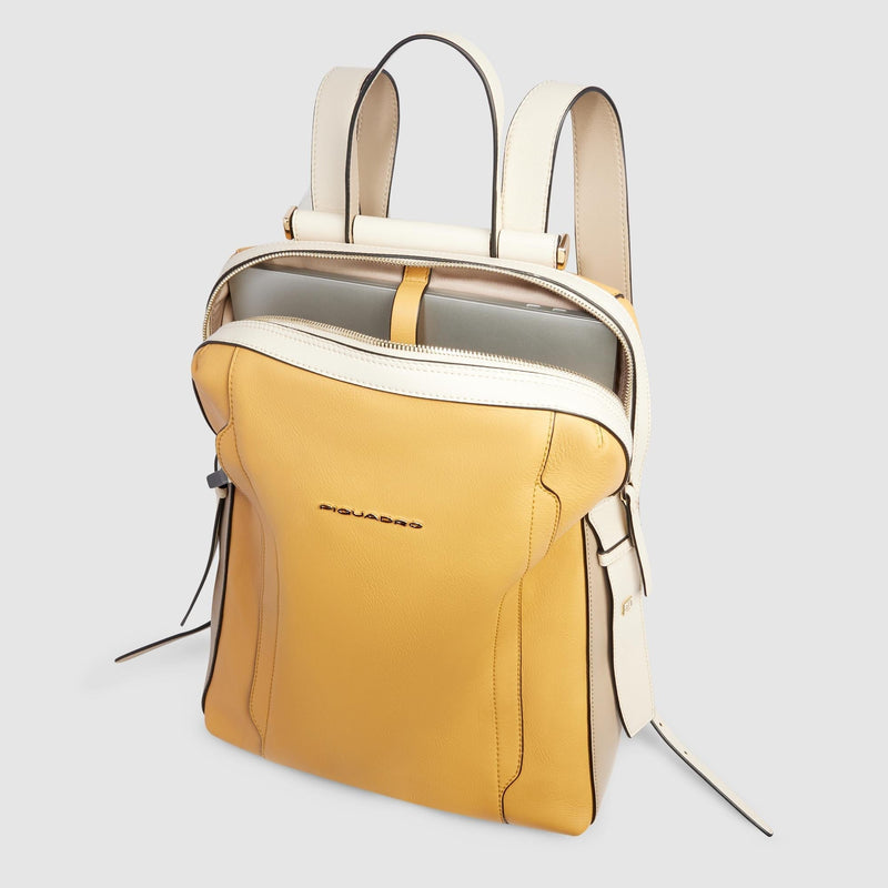 Zaini Piquadro Zaino Donna Porta Pc Ipad Pelle Gialla Beige