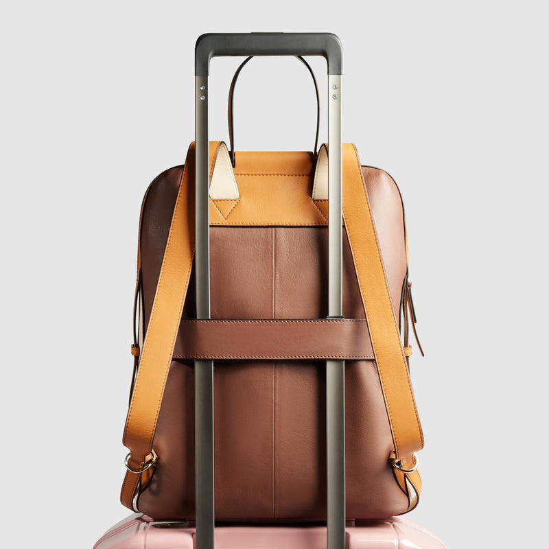 Zaino Piquadro Donna Porta Pc Ipad Tasca Frontale Pelle Marrone/Beige