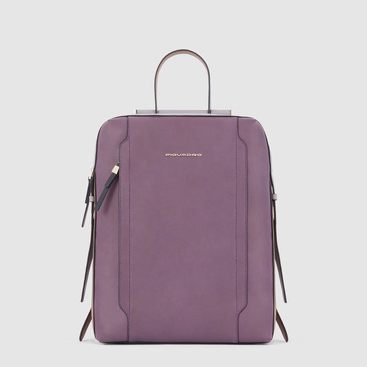 Zaini Piquadro Zaino Donna Porta Pc Ipad Con Inserti Color Cuoio E Glicine In Pelle Viola