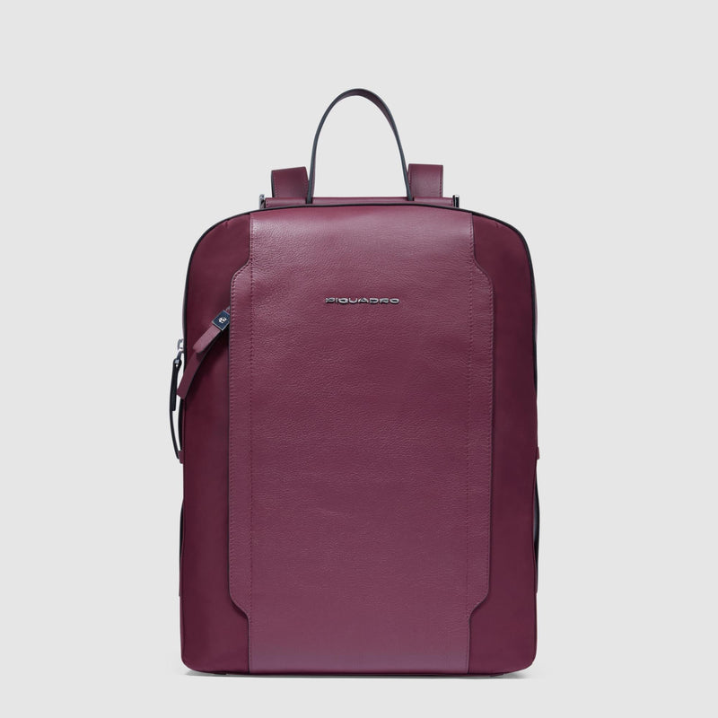 Zaino Piquadro Donna Grande Porta Pc Ipad Tessuto Tasca Frontale Inserti Pelle Borgogna