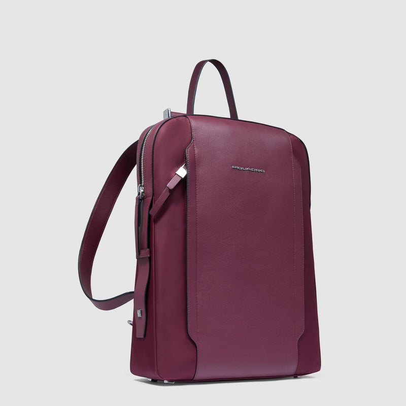 Zaino Piquadro Donna Grande Porta Pc Ipad Tessuto Tasca Frontale Inserti Pelle Borgogna