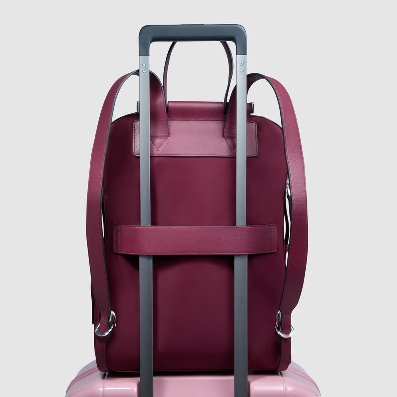 Zaino Piquadro Donna Grande Porta Pc Ipad Tessuto Tasca Frontale Inserti Pelle Borgogna