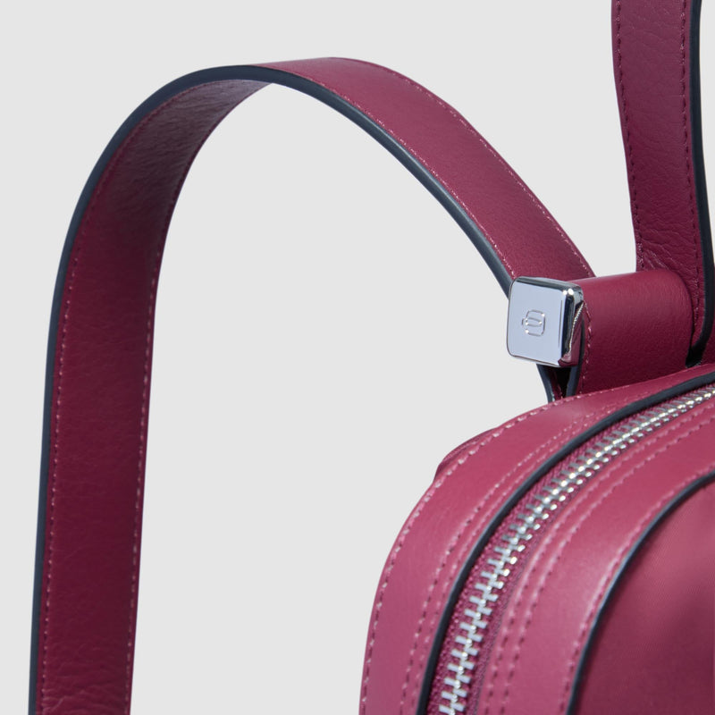 Zaino Piquadro Donna Grande Porta Pc Ipad Tessuto Tasca Frontale Inserti Pelle Borgogna