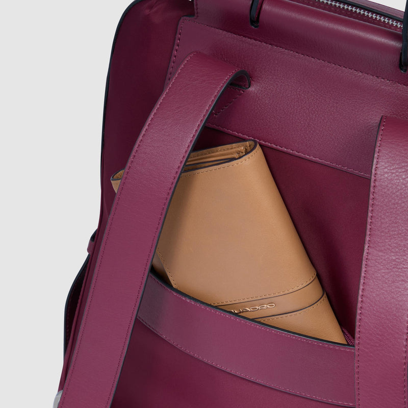 Zaino Piquadro Donna Grande Porta Pc Ipad Tessuto Tasca Frontale Inserti Pelle Borgogna