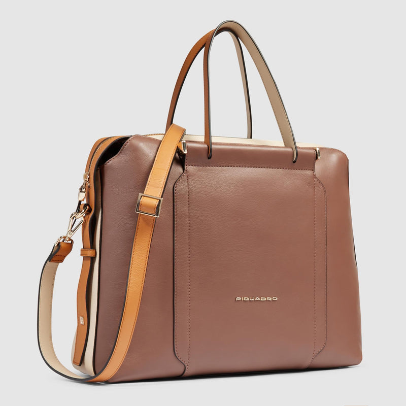 Borse Lavoro Piquadro Borsa Donna Porta Pc Ipad Pelle Marrone/Beige