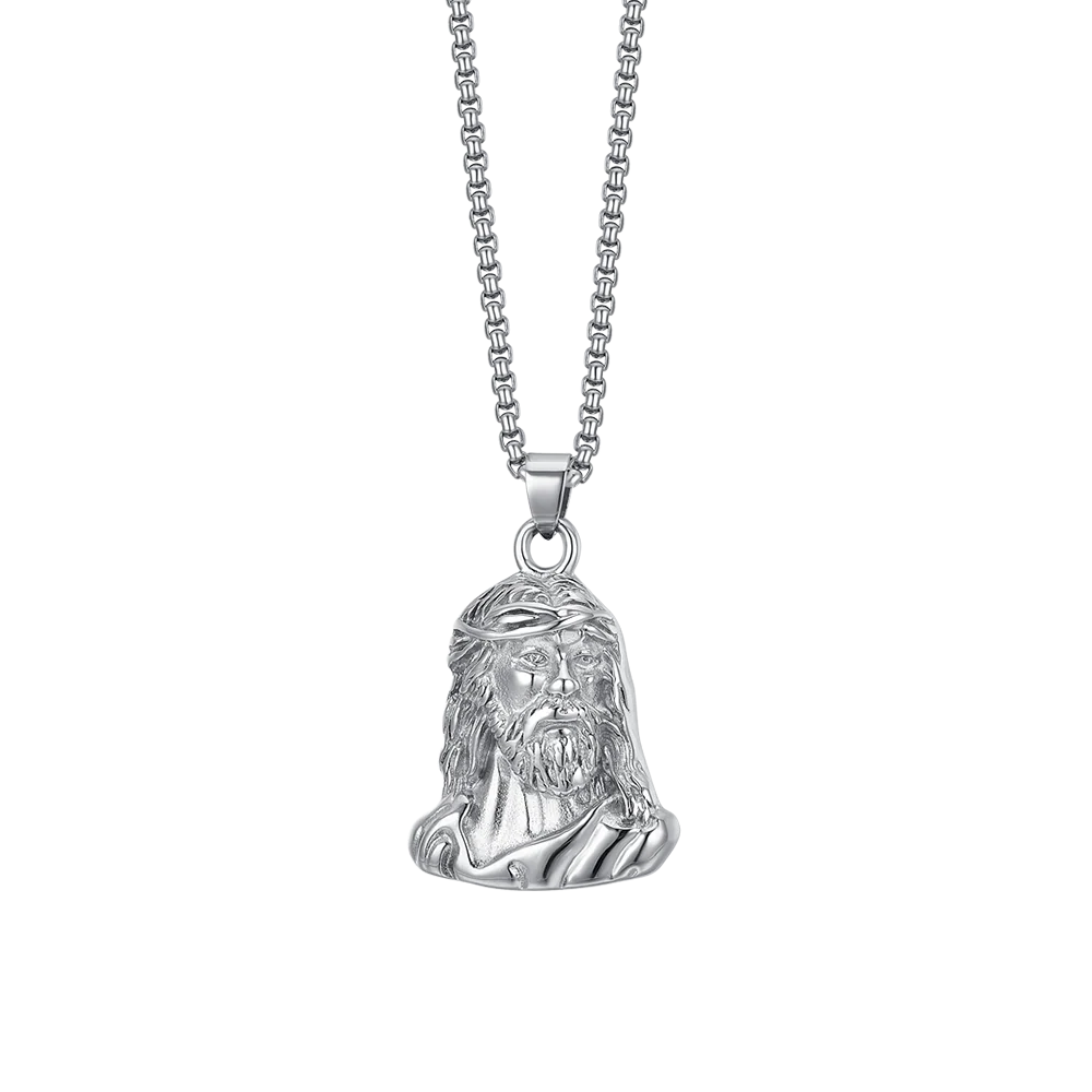 Collana Uomo Luca Barra Acciaio Pendente Volto Del Cristo