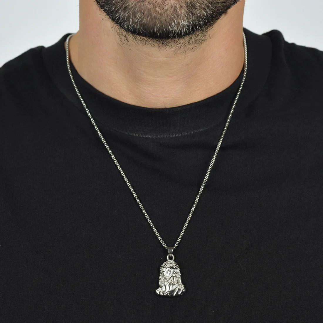 Collana Uomo Luca Barra Acciaio Pendente Volto Del Cristo