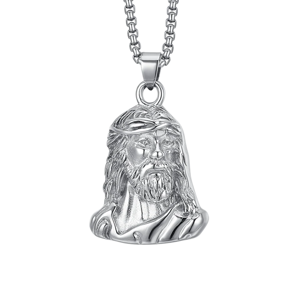 Collana Uomo Luca Barra Acciaio Pendente Volto Del Cristo