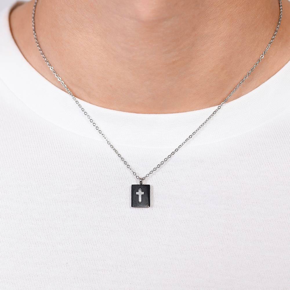 Collana Uomo Luca Barra con Pendente Rettangolare PVD Nero + Croce in acciaio