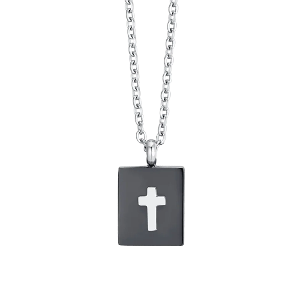 Collana Uomo Luca Barra con Pendente Rettangolare PVD Nero + Croce in acciaio