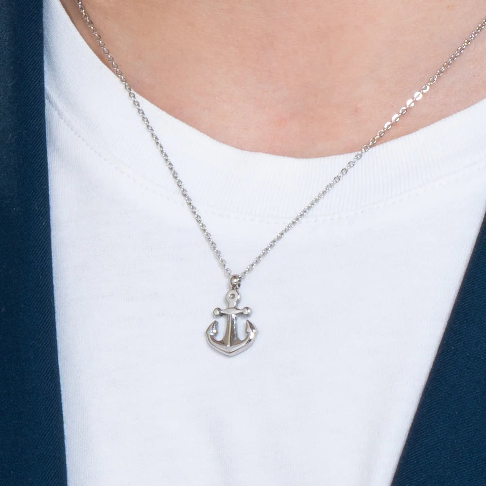 Collana Uomo Luca Barra Acciaio Maglia Catena Pendente Ancora