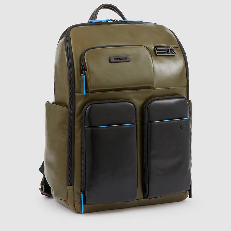 Zaini Piquadro Zaino Grande Porta Pc Ipad In Pelle Verde Nera