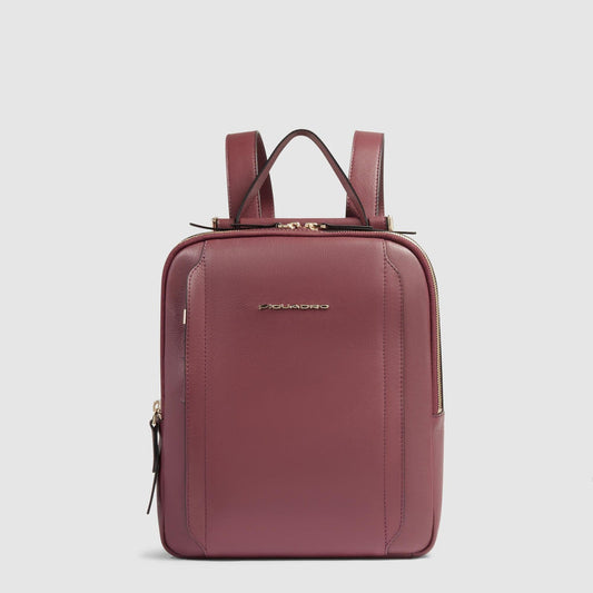 Zaino Piquadro Donna Porta Pc Ipad Doppio Scomparto Tasca Frontale Pelle Borgogna