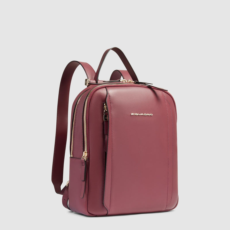 Zaino Piquadro Donna Porta Pc Ipad Doppio Scomparto Tasca Frontale Pelle Borgogna