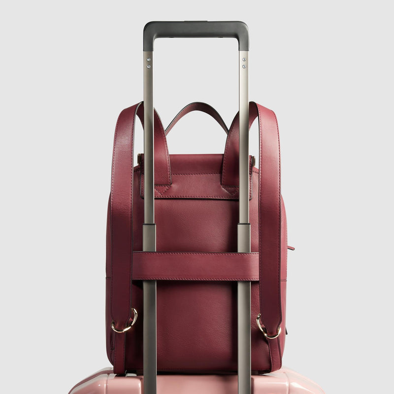 Zaino Piquadro Donna Porta Pc Ipad Doppio Scomparto Tasca Frontale Pelle Borgogna