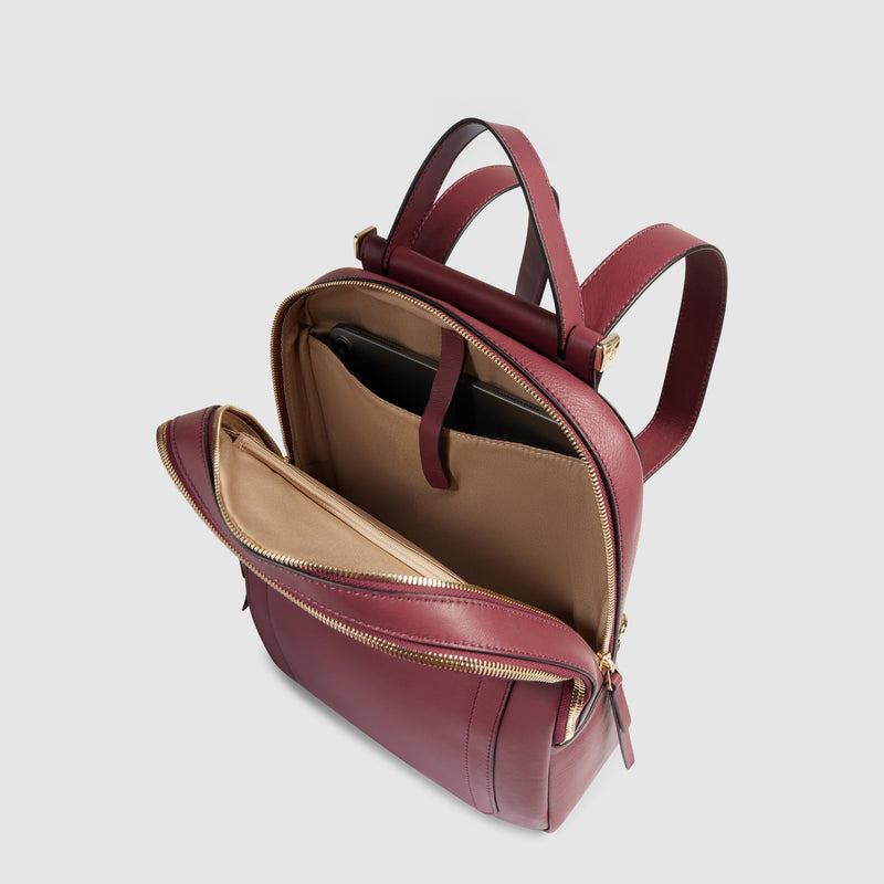 Zaino Piquadro Donna Porta Pc Ipad Doppio Scomparto Tasca Frontale Pelle Borgogna