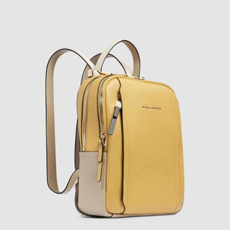 Zaini Piquadro Zaino Donna Porta Pc Ipad Doppio Scomparto Pelle Gialla Beige