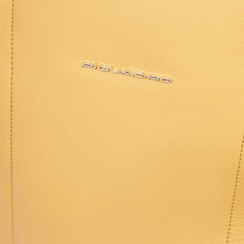 Zaini Piquadro Zaino Donna Porta Pc Ipad Doppio Scomparto Pelle Gialla Beige