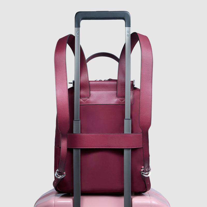 Zaino Piquadro Donna Porta Pc Ipad Doppio Scomparto Tasca Frontale Tessuto Inserti Pelle Borgogna