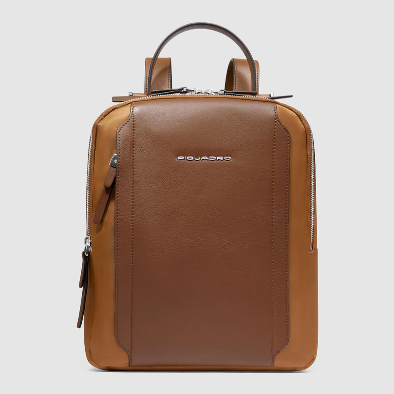 Zaino Piquadro Donna Porta Pc Ipad Doppio Scomparto Tasca Frontale Tessuto Inserti Pelle Cuoio