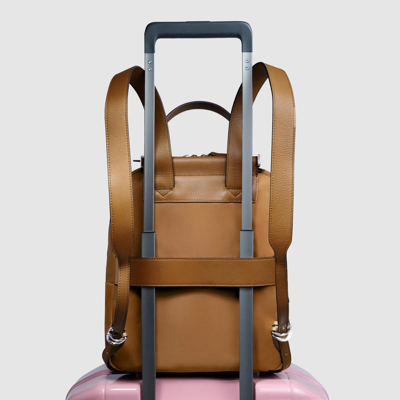 Zaino Piquadro Donna Porta Pc Ipad Doppio Scomparto Tasca Frontale Tessuto Inserti Pelle Cuoio