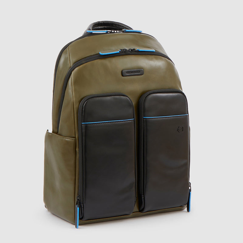 Zaini Piquadro Zaino Medio Porta Pc Ipad In Pelle Verde E Nera