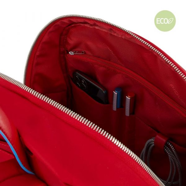 Zaini Piquadro Zaino Donna Porta Pc Ipad In Nylon Inserto Pelle Rossa