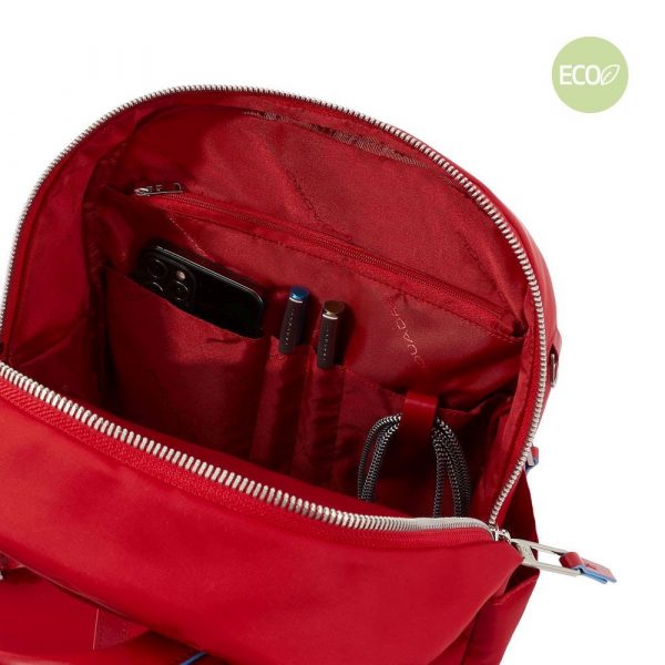 Zaini Piquadro Zaino Porta Pc Ipad In Nylon Inserto Pelle Rossa