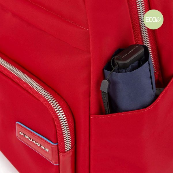 Zaini Piquadro Zaino Porta Pc Ipad In Nylon Inserto Pelle Rossa