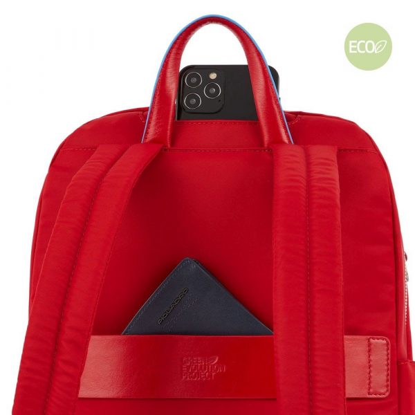 Zaini Piquadro Zaino Porta Pc Ipad In Nylon Inserto Pelle Rossa