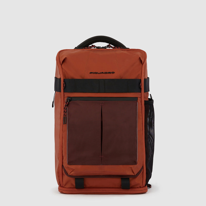 Zaini Piquadro Zaino Grande Porta Pc Ipad In Tessuto Arancione Inserti Marroni Neri