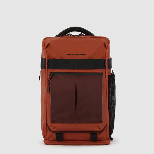 Zaini Piquadro Zaino Grande Porta Pc Ipad In Tessuto Arancione Inserti Marroni Neri