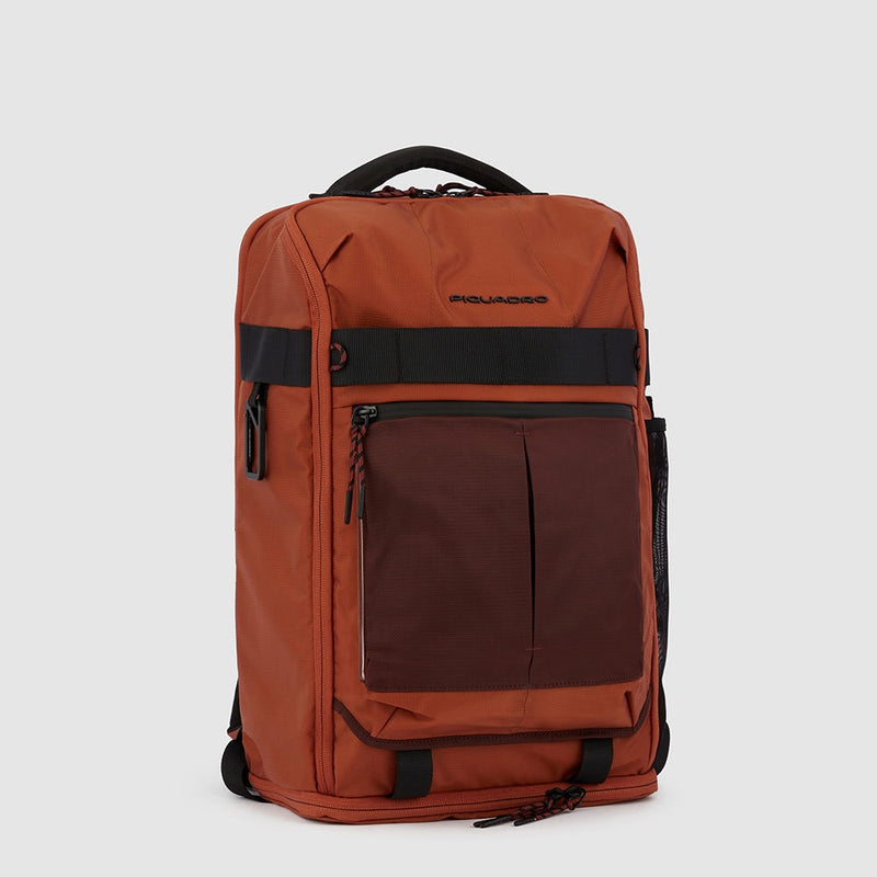 Zaini Piquadro Zaino Grande Porta Pc Ipad In Tessuto Arancione Inserti Marroni Neri