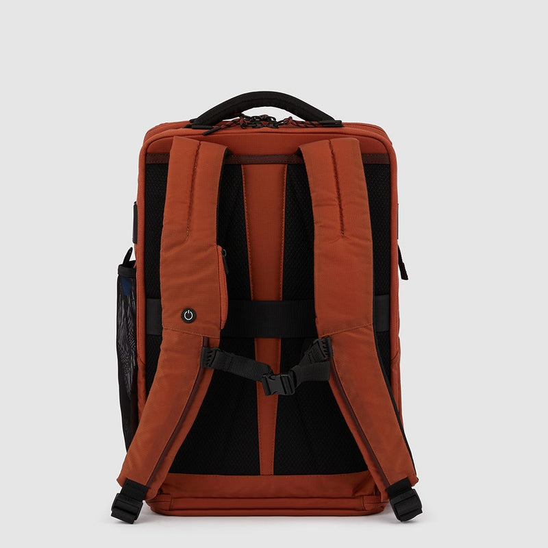 Zaini Piquadro Zaino Grande Porta Pc Ipad In Tessuto Arancione Inserti Marroni Neri
